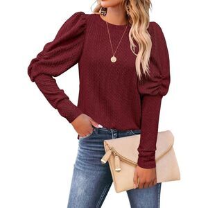 DOROSE Puff Long Sleeve Crewneck Cable Knit Casual Loose Pullover Sweater Top XL